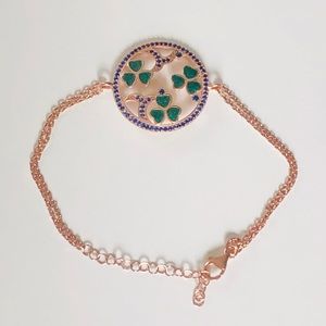 925 Silver bracelet clover silver blue cz stones 14k rose gold plated